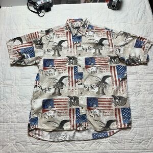 Americana Eagle Flag Button Up | Short Sleeve Camp Shirt · RedHead XL
